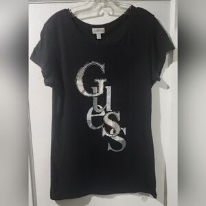 Guess Women's Black Tee with White Graphic